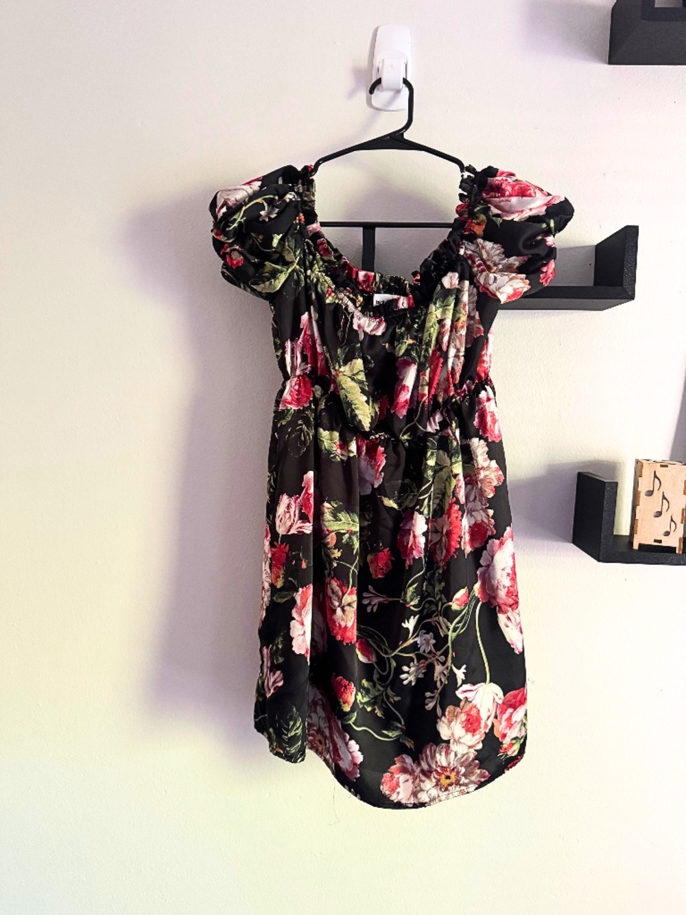 Revolve “by the way” Black Floral Off Shoulder Mini Dress